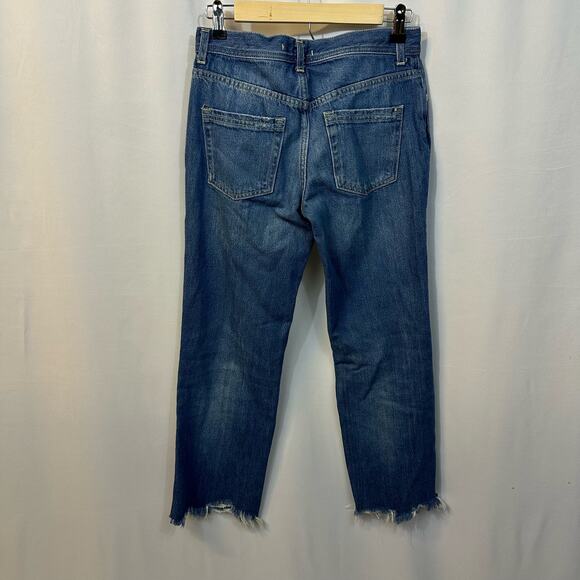 Free People Maggie Ripped Cropped Straight Leg Raw Hem Button Fly Jeans 25 - Picture 2 of 5